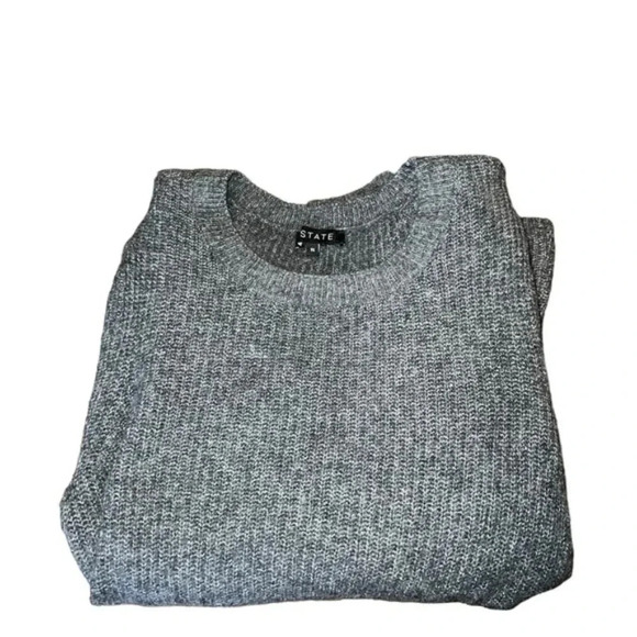 1. State Sweater Crewneck Ballon sleevees 1X plus size Heather Grey - Picture 3 of 6